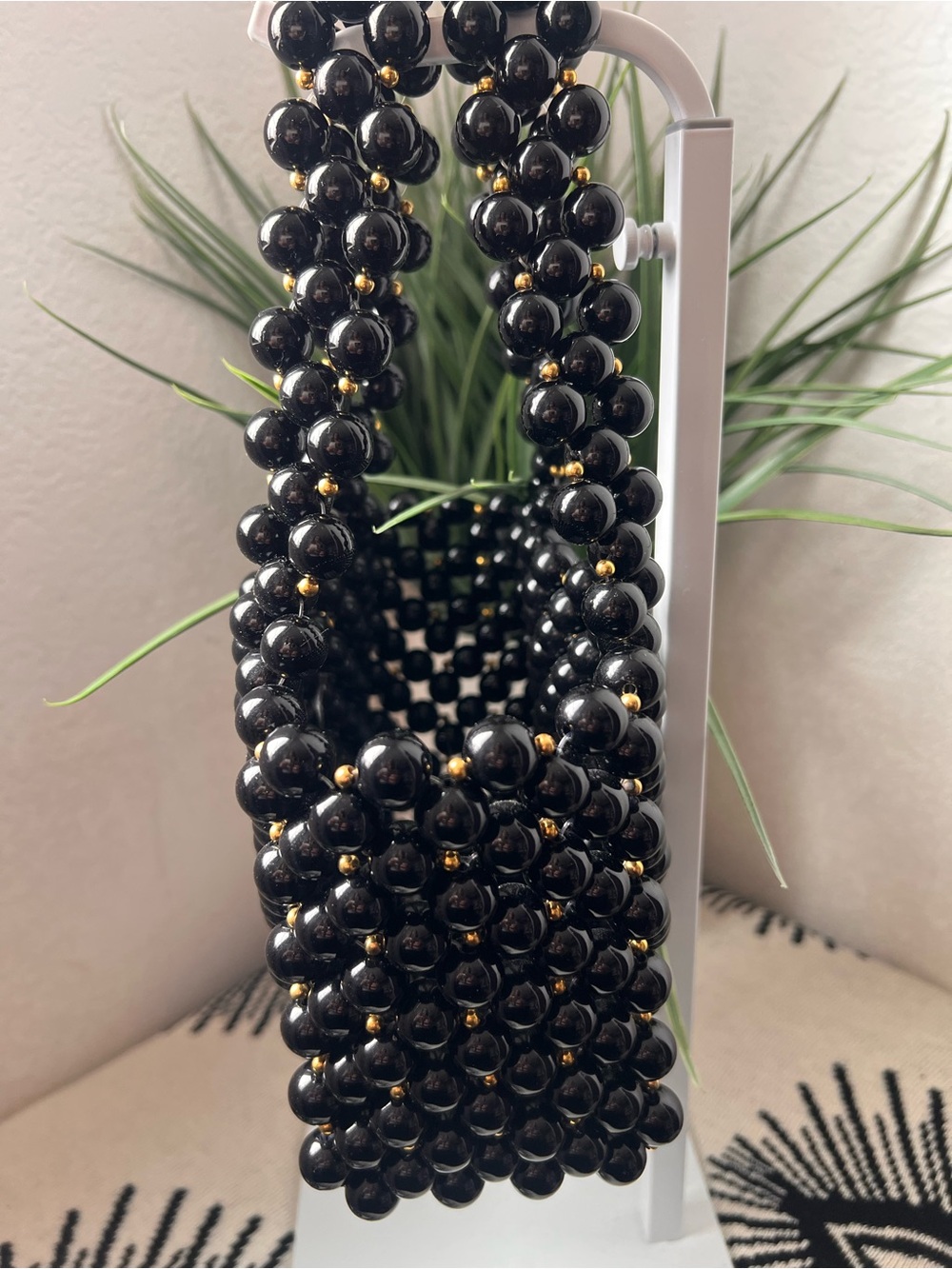 Lovers + Friends Black Meggy Beaded Mini Tote with Gold Accents - Picture 5 of 7